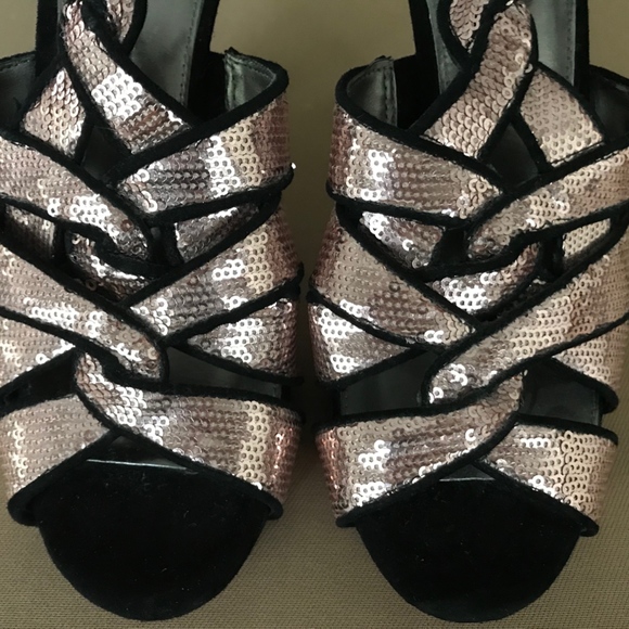 Women's Antonio Melani Pink Sequin Black Heel Sz 7 - Picture 6 of 6